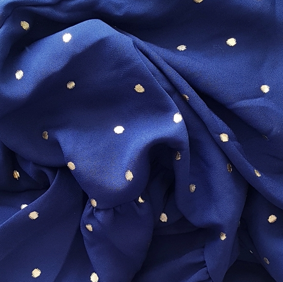 BY THE RIVER Blue & Gold Polkadot V-Neck Tiered Midi Dress - Picture 10 of 13